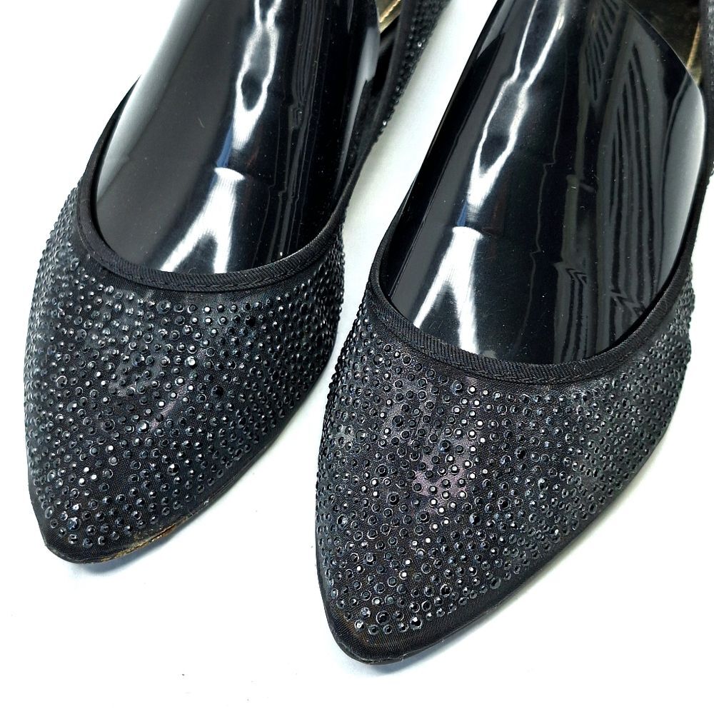 Jennifer Lopez Black Crystal Semi Sheer Pointy Toe Shoes Dress Flats Sz 9 - Picture 2 of 10